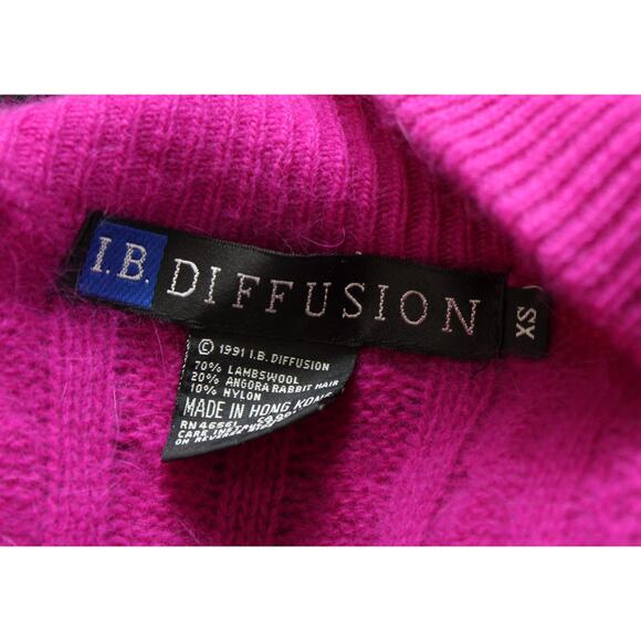 Vtg 90s Berry Magenta Lambswool Angora Rabbit Hair Sweater Jacket Cardigan Sz XS - Picture 2 of 6